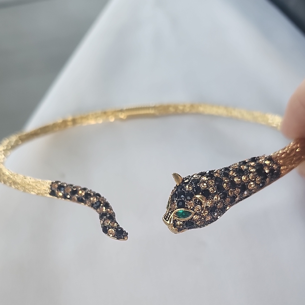 Gold Snake  Chocker Necklace with Green Stone Eyes
